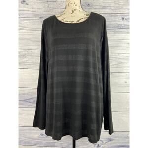 Talbots Stripe Shirt Womens 3Xp Black Metallic Long Sleeve Scoop Neck Stretch